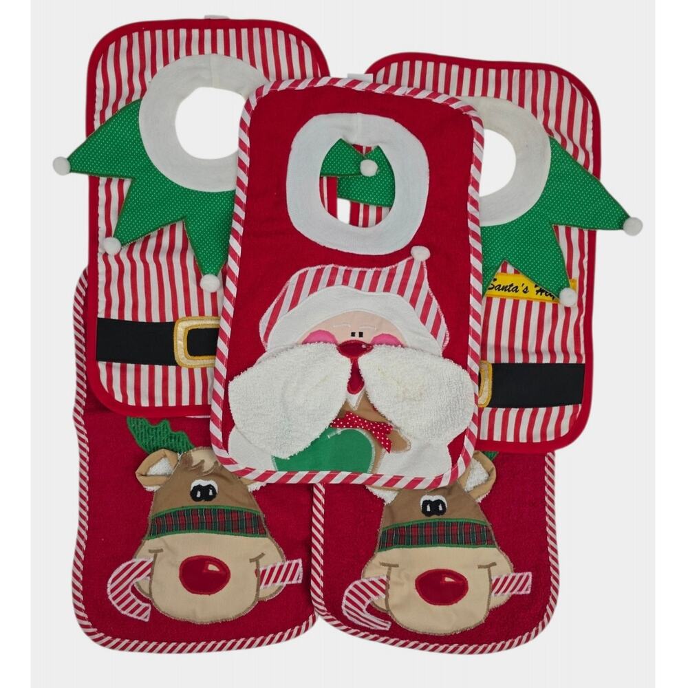 Mullins Square Kids Christmas Pullover Bibs (5 bibs) Terry Cloth USA VTG 90's